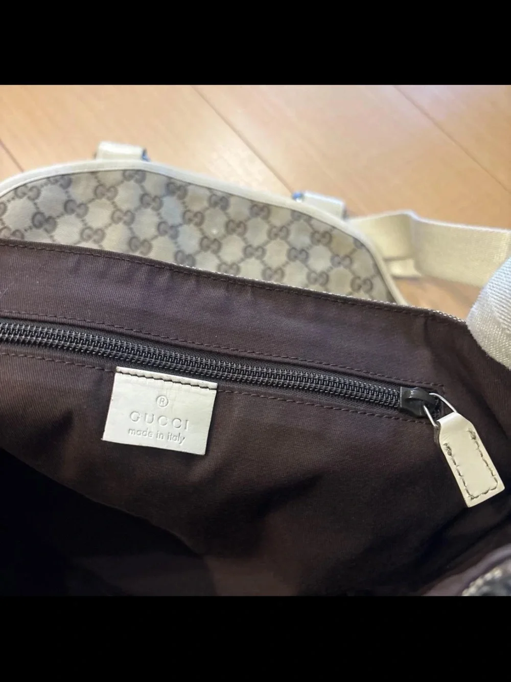Gucci Beige Monogram Messenger Bag with White Trim